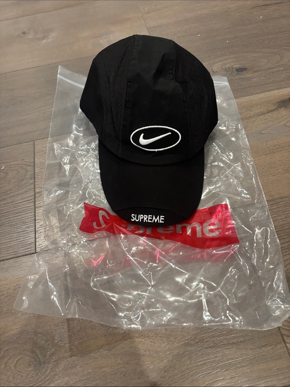 Nike Black Cap with White Swoosh and Supreme Brim Accent